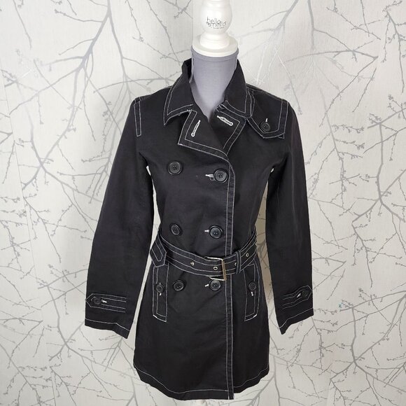 Le Chateau Black Cotton Double Breasted Trench Coat - Picture 1 of 5